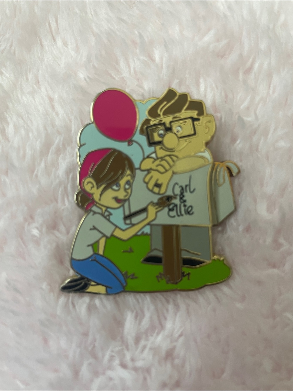 Carl and Ellie Enamel Pin with Pink Balloon